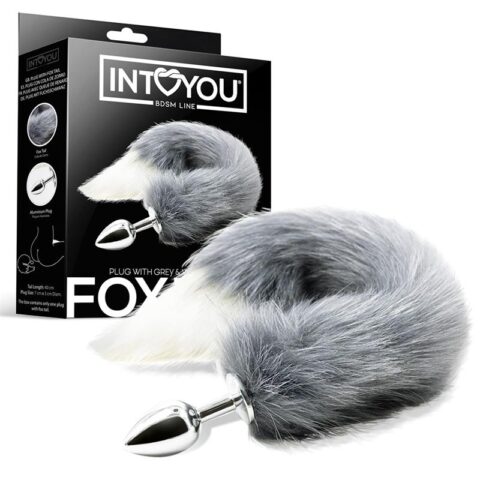 Anal Plug with Grey and White Foxy Tail Size S
