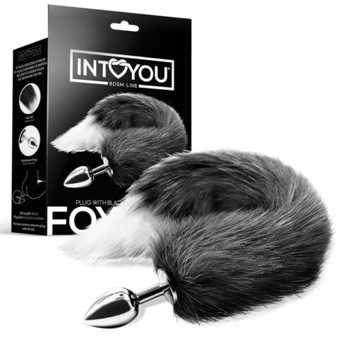 Anale Plug Black and White Foxy Tail Maat M
