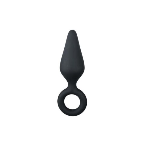 Black Buttplugs With Pull Ring - Large
