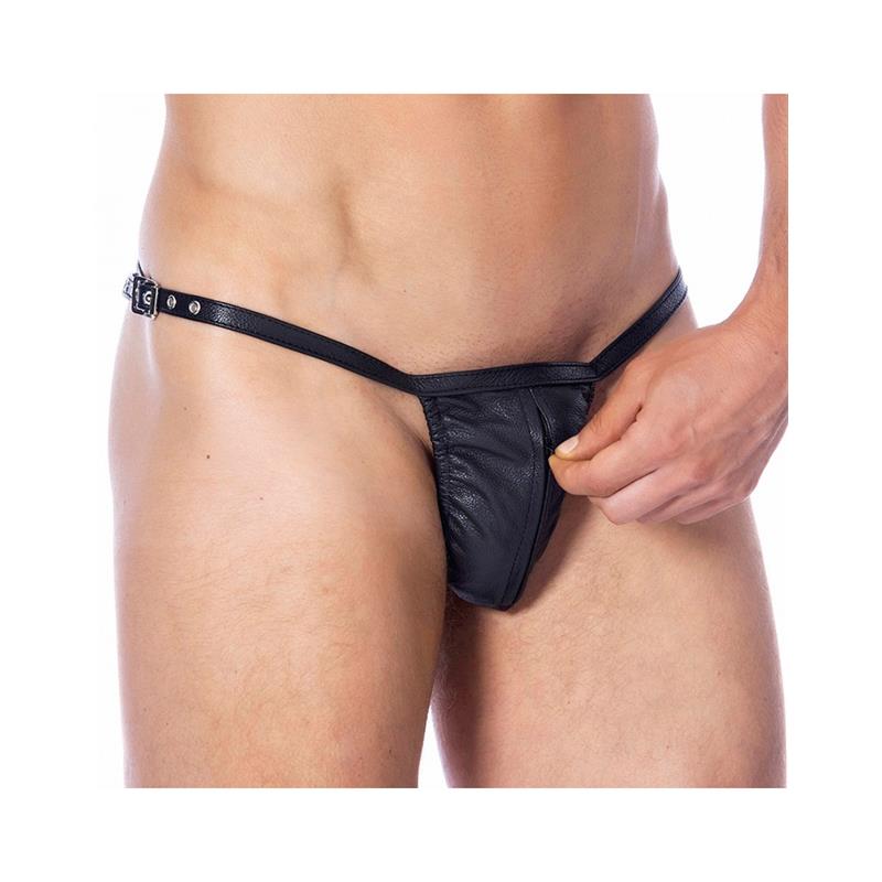 Leather Adjustable G-string with Zipper One Size