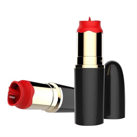 Vibromasseur rouge à lèvres avec langue stimulante USB Noir