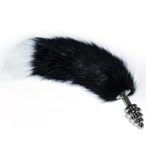 Metal Butt Plug with Black and White Fox Tail Size L