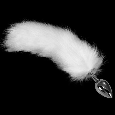 Metal Butt Plug with Fox Tail White Size S