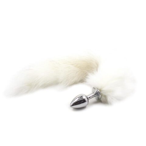 Metal Butt Plug with Foxy Tail Velvet Touch 40 cm White