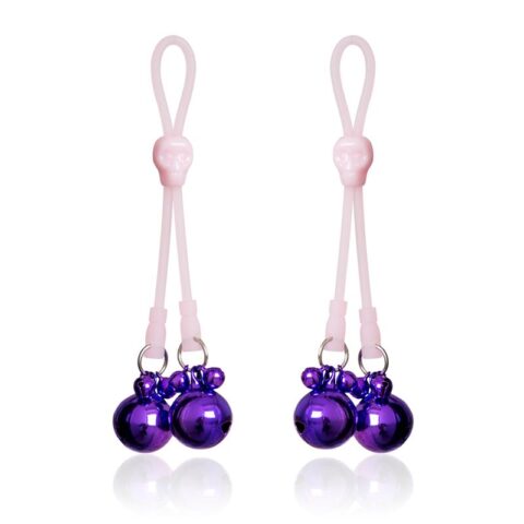 Nipple Clamps Skulls and Ring Bells Silicone and Metal Pink/Purple