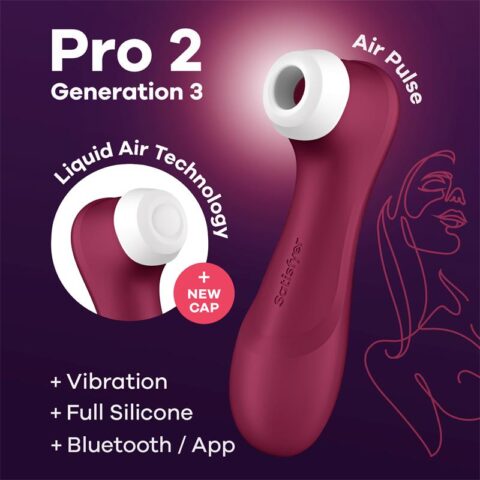 Pro 2 Gene 3 Liquid Air Technology Zuig- en vibratie App Connect Wine Red