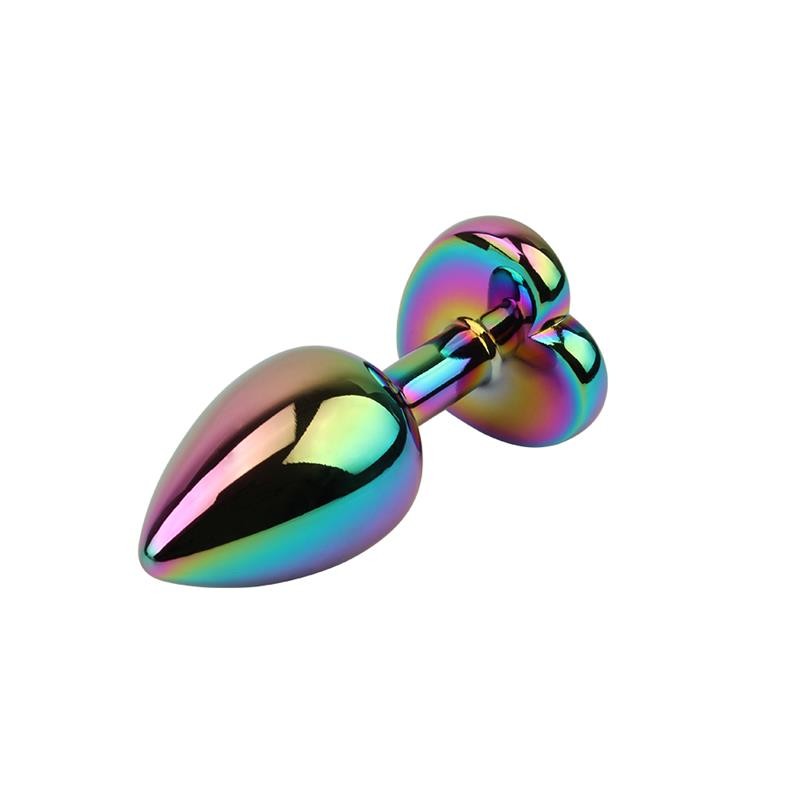 rainbow effect metal butt plug with heart jewel 27 3