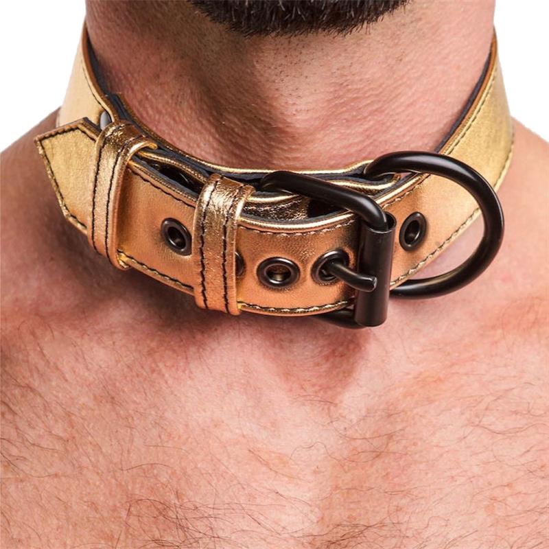collar with leash bondage gold 3