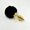 Metal Spiral Butt Plug with Black Pompon