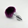 Metal Spiral Butt Plug with Purple Pompon