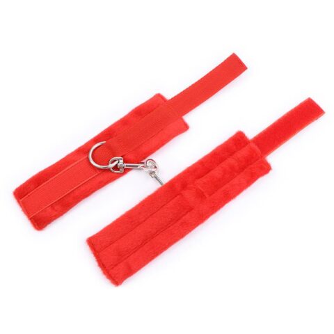 handcuffs with velcro with long fur red 1