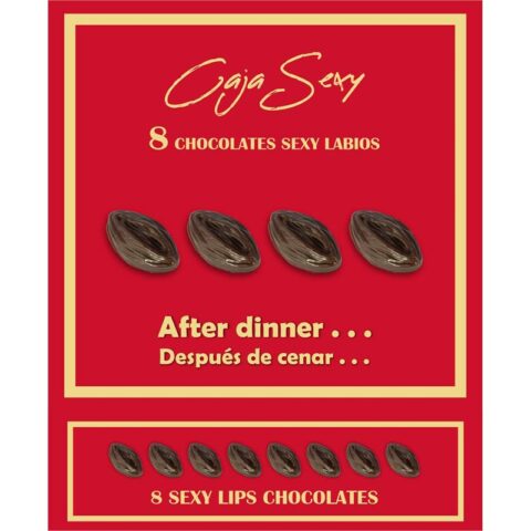 Rode doos met 8 lippenvormige snoepjes van donkere chocolade, 8 stuks