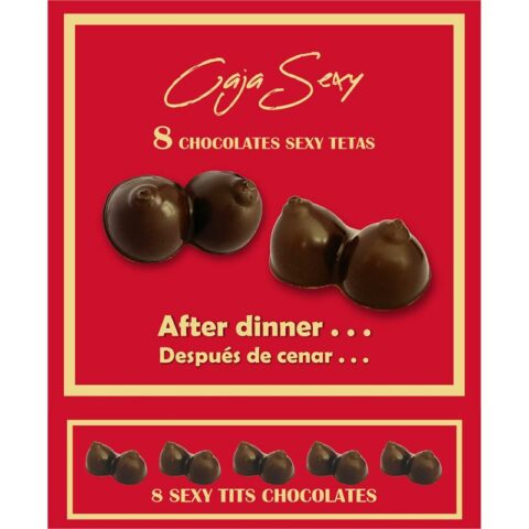 Rote Schachtel mit 8 Titten-förmigen Bonbons aus dunkler Schokolade, 8 Einheiten