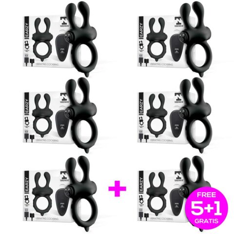Pack 5+1 Earzy Vibrating Penis Ring with Remote Control Magnetic USB Silicone