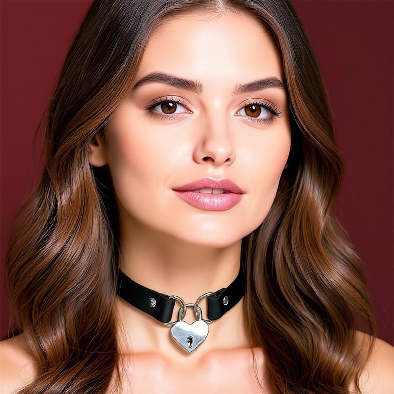 Collar with Heart Lock Vegan Leather One Size Collar with Heart Lock Vegan Leather One Size