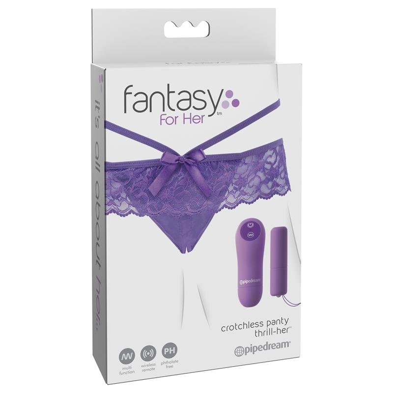 Slip senza cavallo con vibratore a proiettile Thrill-Her con telecomando Crotchless Panty with Vibrating Bullet Thrill-Her With Remote Control
