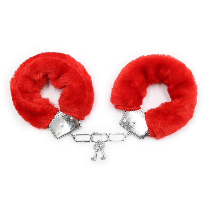 Manette in metallo con pelliccia rosse Furry Metal Handcuffs Red