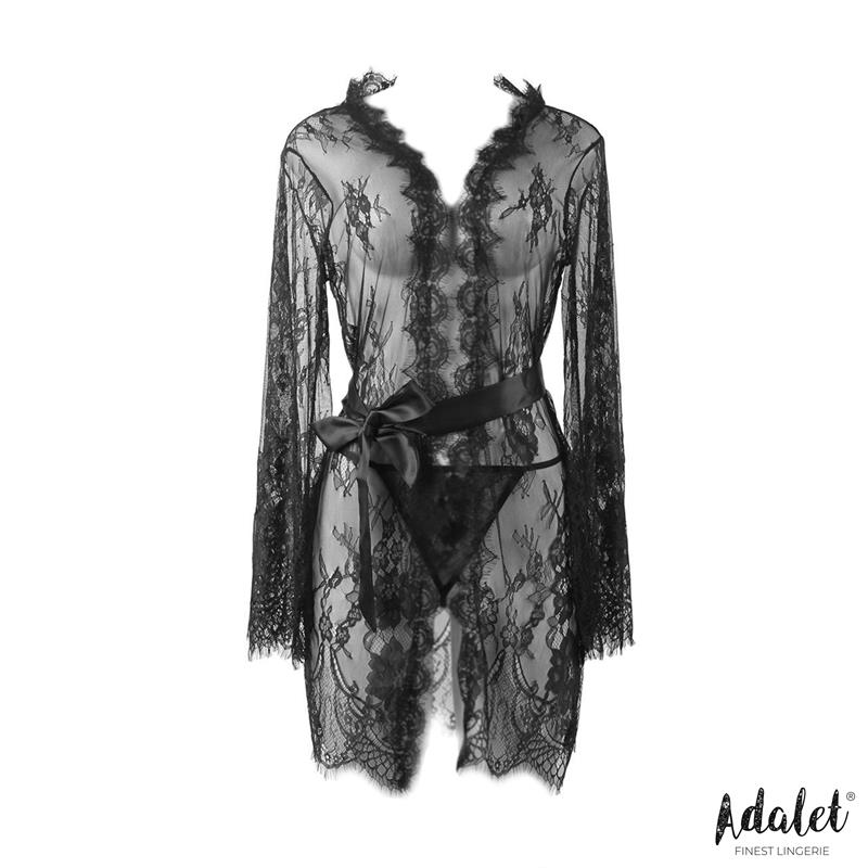 Lucy Semi Transparent Peignoir and Thong Black Lucy Semi Transparent Peignoir and Thong Black - Image 3