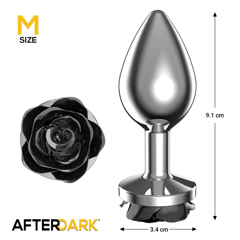 Plug anale in metallo con base a rosa nera, taglia M Plug anale in metallo con base a rosa nera, taglia M - immagine 3
