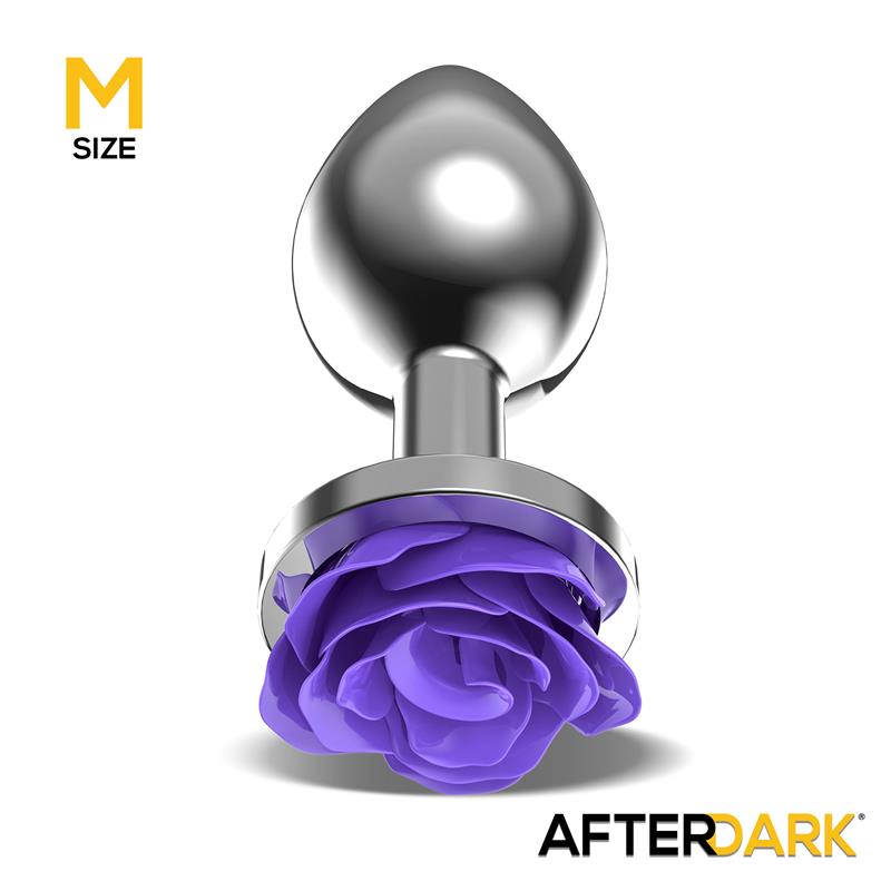 Metal Anal Plug with Purple Rose Base - Size M Metal Anal Plug with Purple Rose Base - Size M - Image 2
