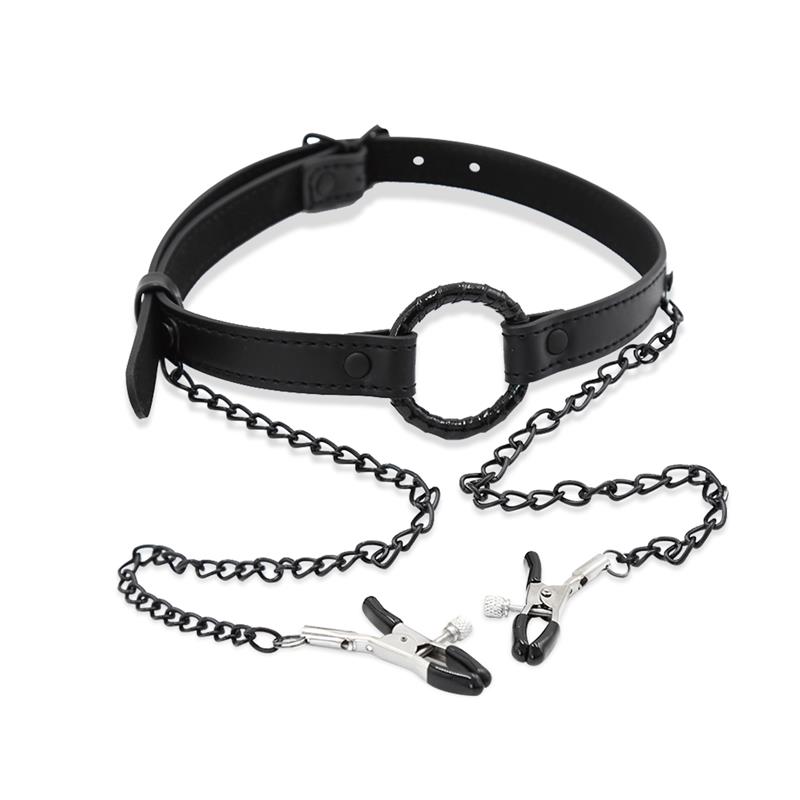 O Ring Gag and Nipple Clamps Vegan Leather O Ring Gag and Nipple Clamps Vegan Leather - Image 2