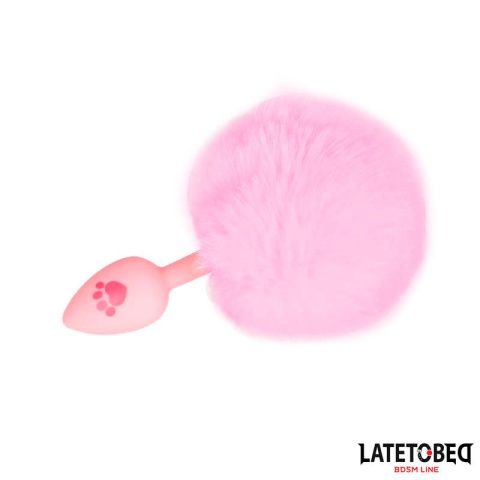 Pink Silicone Anal Plug with Pompon Pink