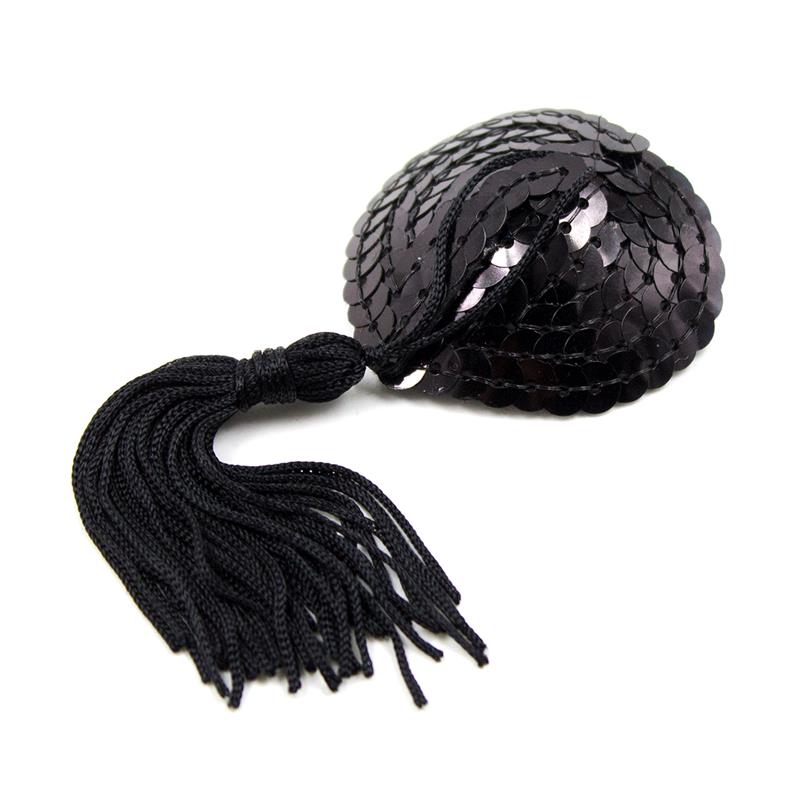 Self-Adhesive Heart Sequin Nipple Cover with Tassel Black Self-Adhesive Heart Sequin Nipple Cover with Tassel Black - immagine 2