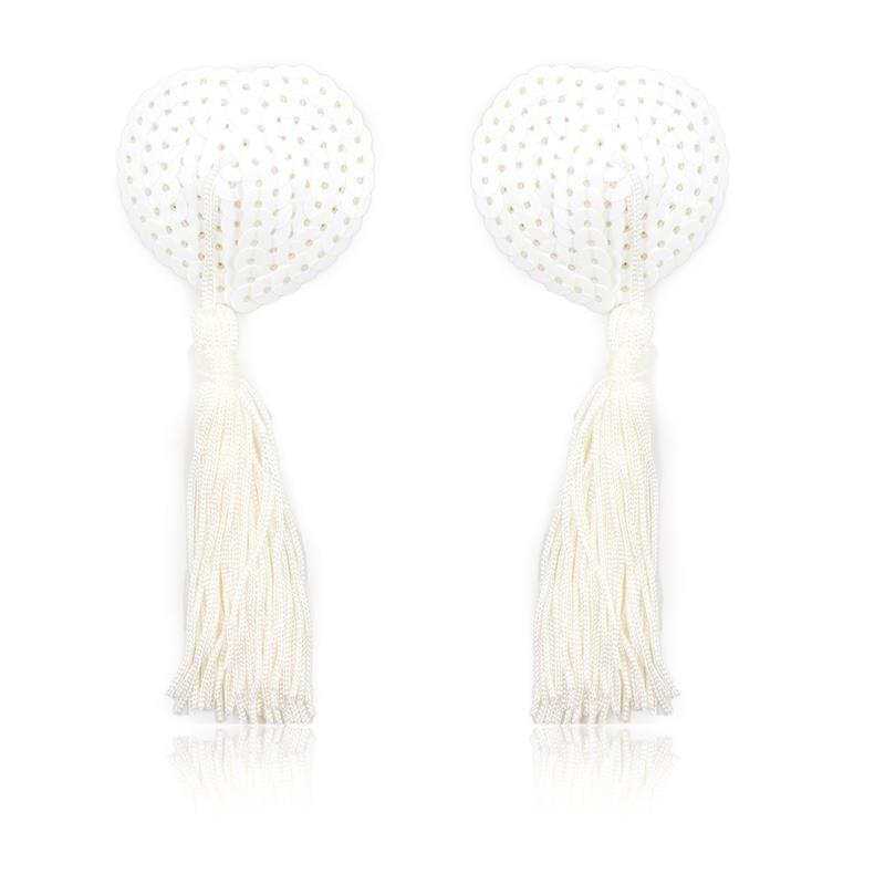 Sequin Nipple Cover with Tassel White Sequin Nipple Cover with Tassel White - immagine 2
