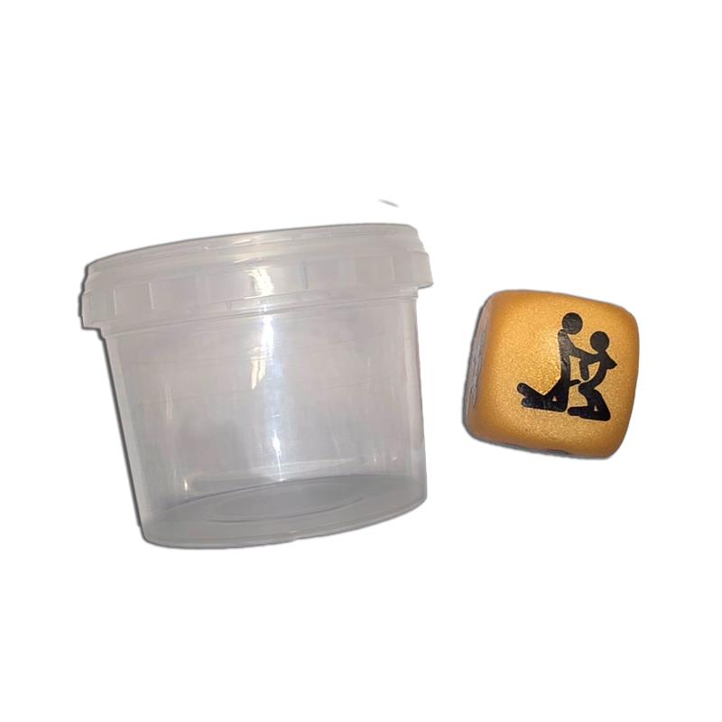 Dadi bianchi di posizione in un barattolo di plastica per coppie White Position Dice in a Plastic Jar for couples