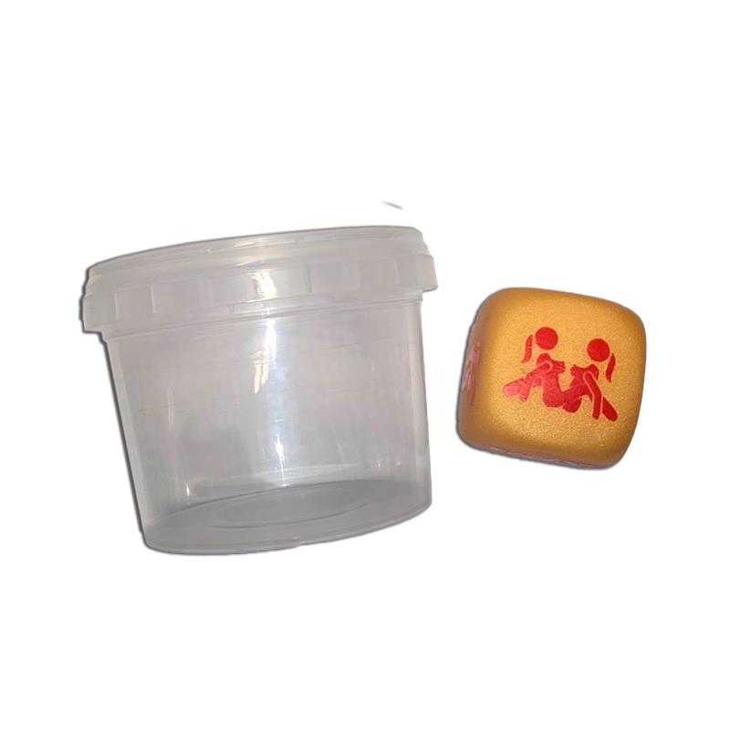 Dadi bianchi con posizioni in un barattolo di plastica per ragazze White Position Dice in a Plastic Jar for Girls