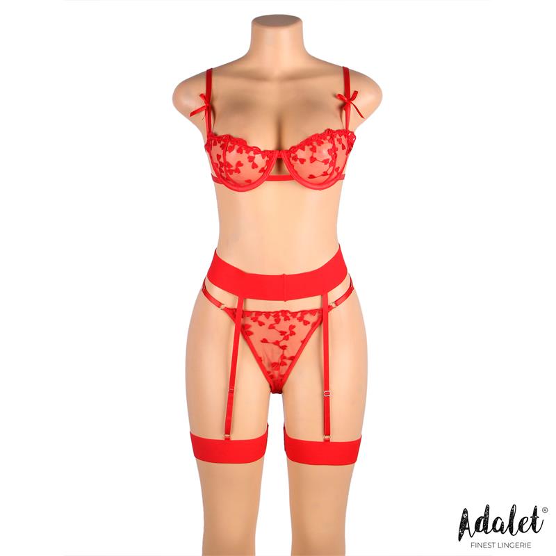 Completo reggiseno, perizoma e reggicalze Yvonne con cuori rossi Completo reggiseno, perizoma e reggicalze Yvonne con cuori rossi - immagine 4