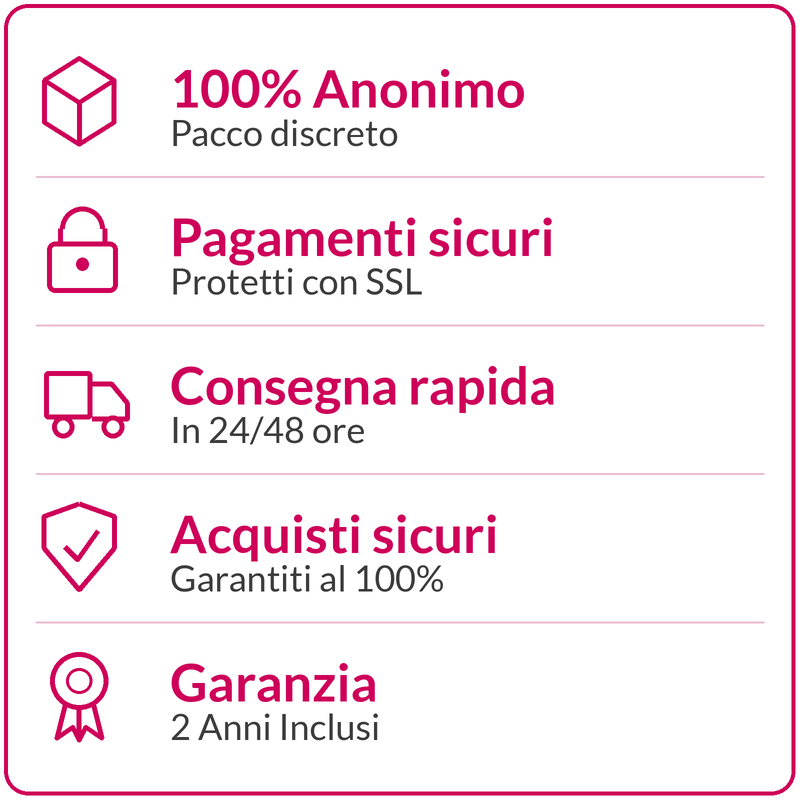 Spedizione anonima, pagamenti sicuri, consegna 24/48h, garanzia 2 anni